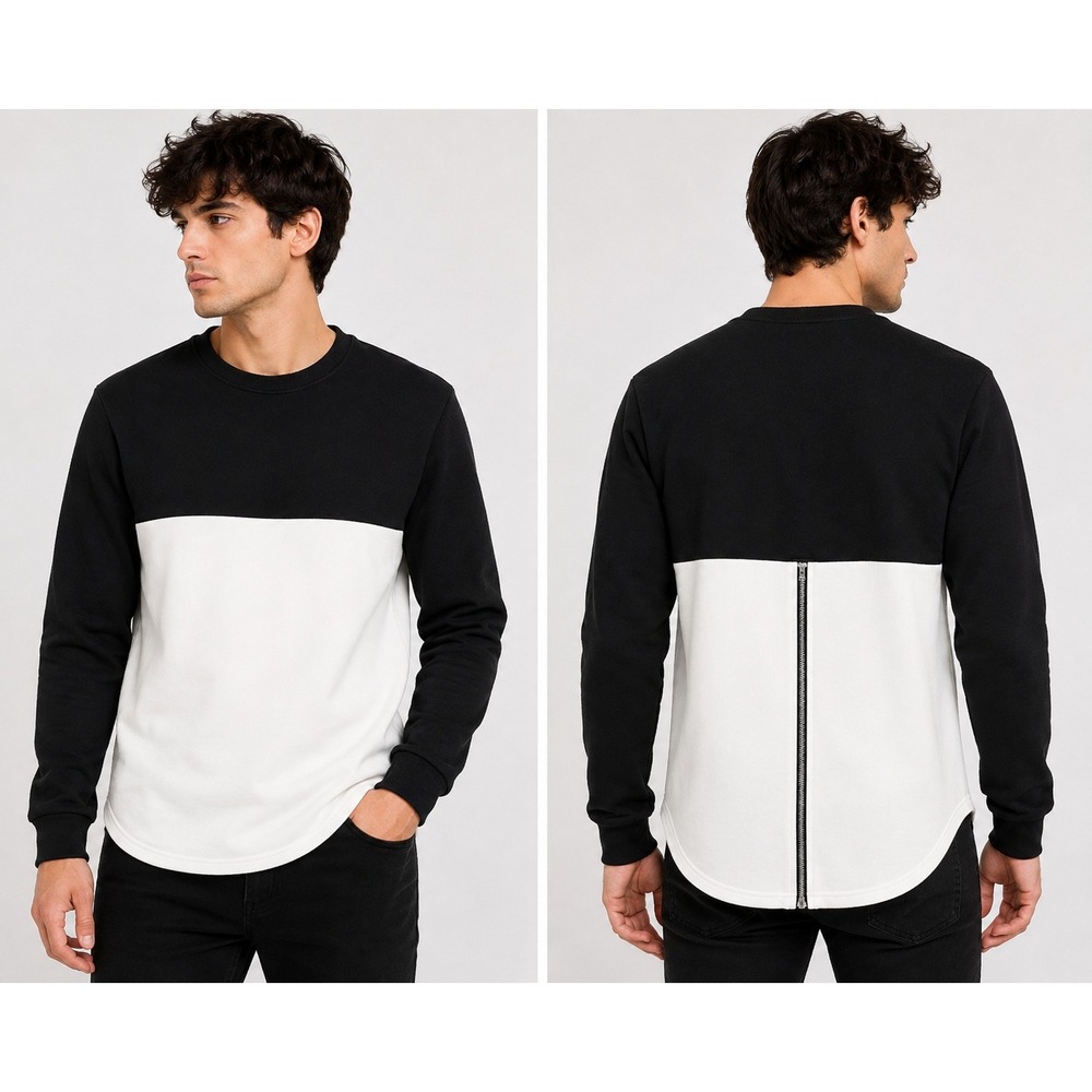 Forever 21 Men Black White Color Block Back Zip Sweatshirt Small Streetwear